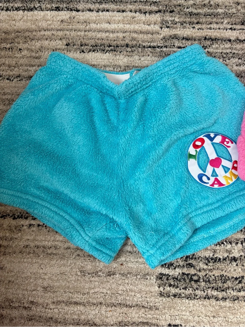 Soft size 8/10 Love and Kisses  Girls Plush Shorts in Turquoise and Pink